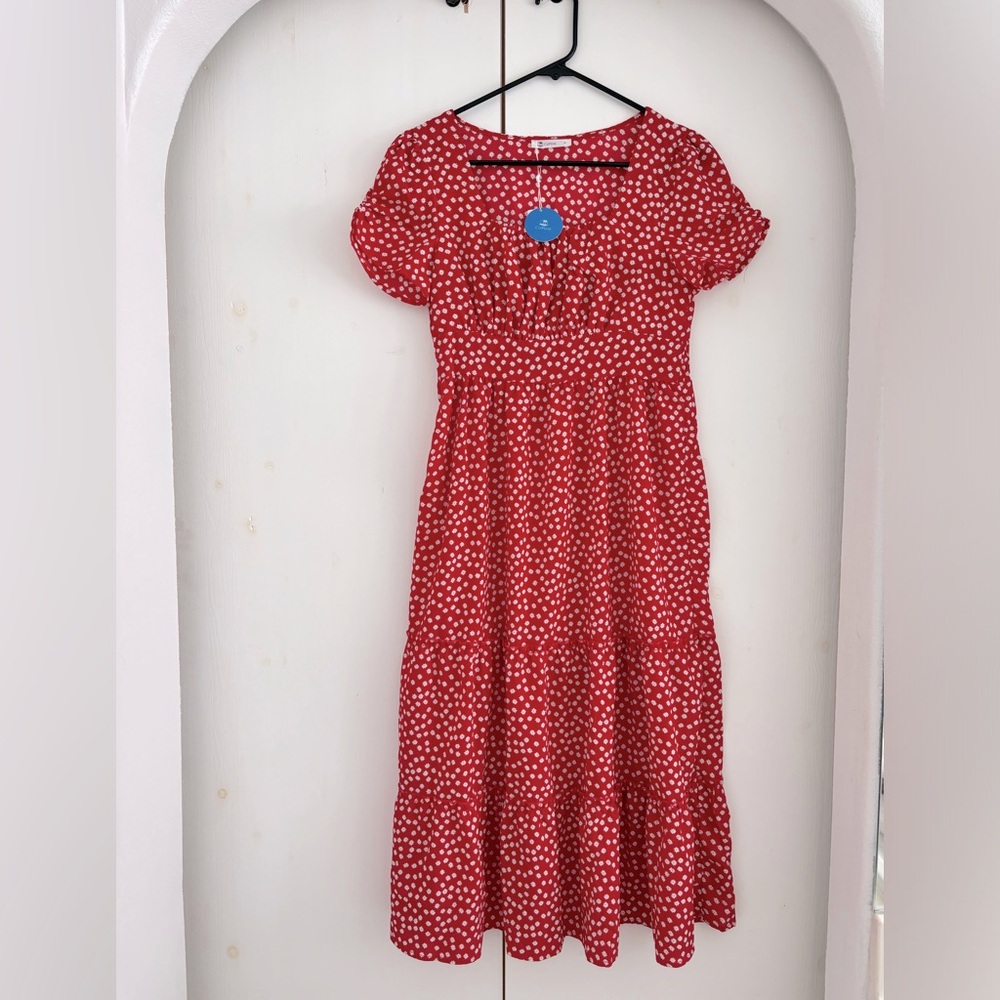 Red Floral Ditsy Summer Dress